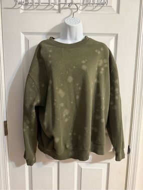 wild fable Olive Green Crewneck Sweatshirt with Faded Spot Detail